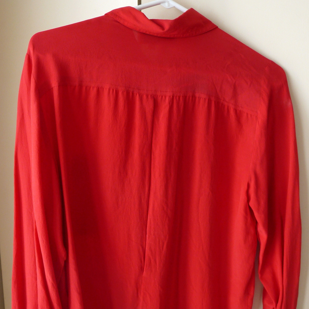 SK & Company red silk blouse shirt brass buttons - Picture 5 of 7